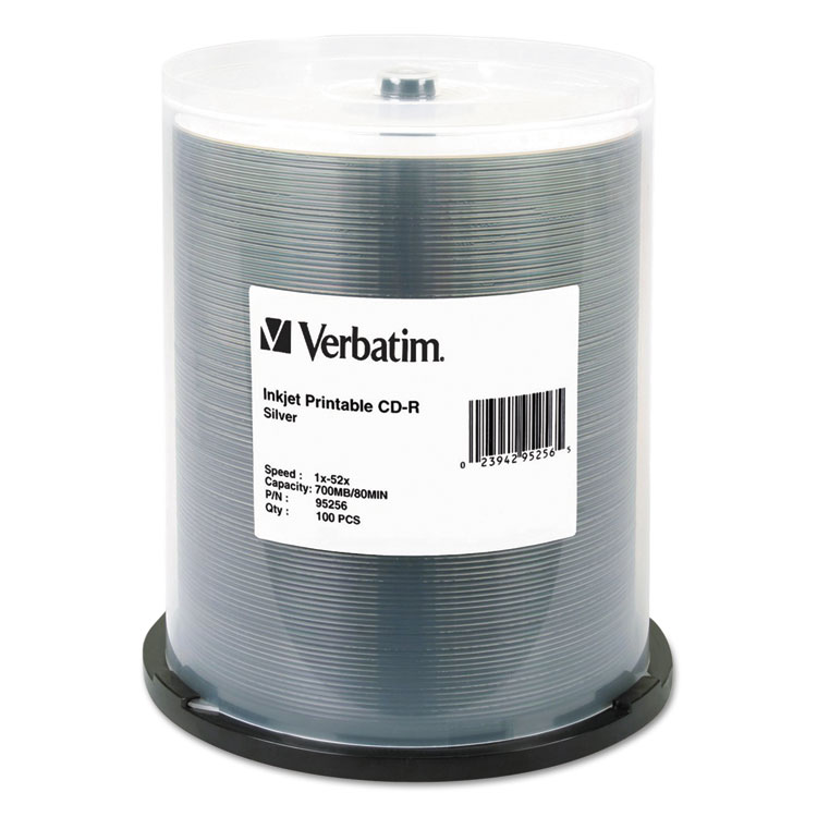 Picture of CD-R, 700MB, 52X, Silver Inkjet Printable, 100/PK Spindle