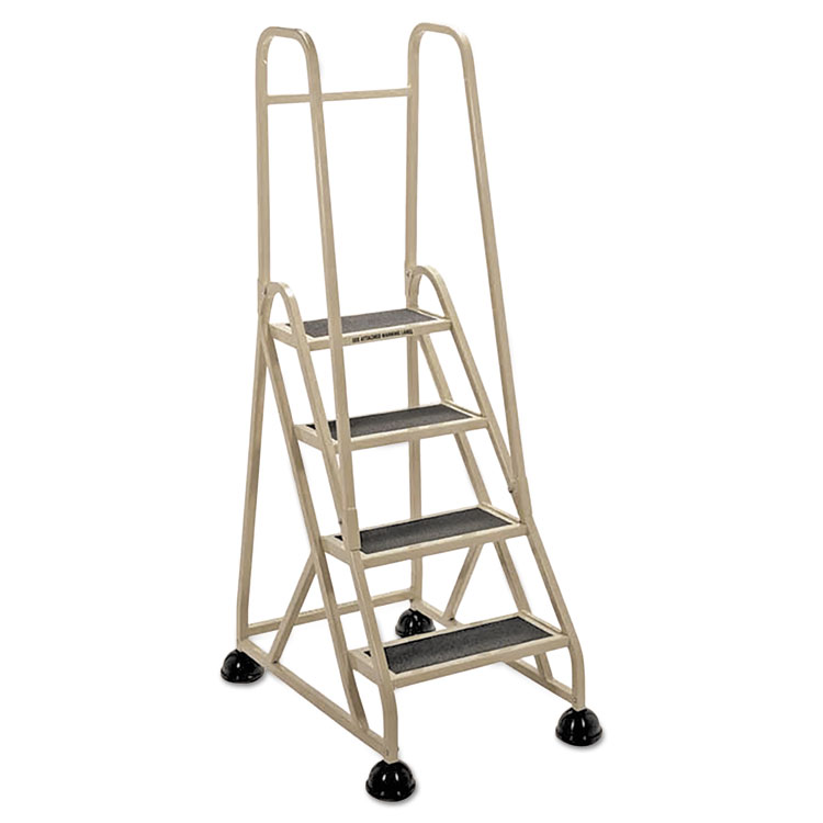 Four-Step Stop-Step Folding Aluminum Ladder w/Two Handrails, 66 1/4