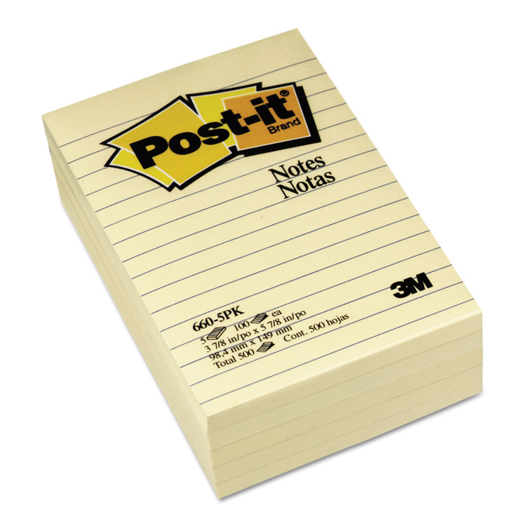 Picture of Original Pads in Canary Yellow, Lined, 4 x 6, 100-Sheet, 5/Pack
