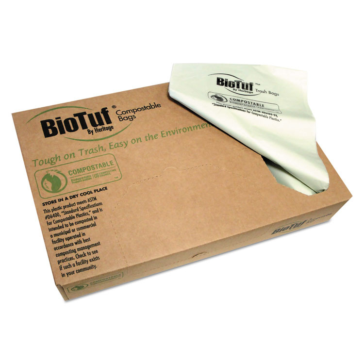 Picture of BIOTUF COMPOSTABLE CAN LINERS, 40-45 GAL, .9 MIL, 40X46, LIGHT GREEN, 100/CARTON