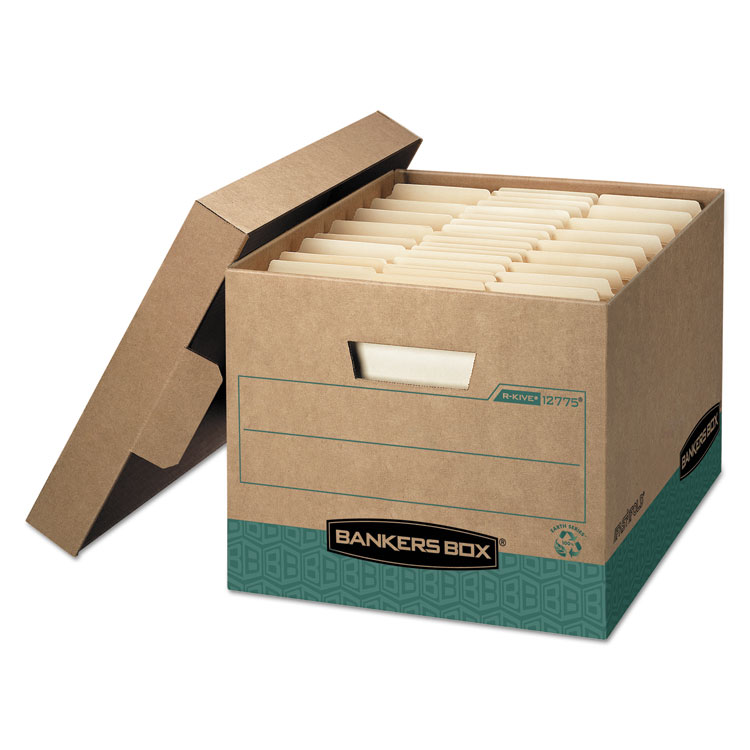 Picture of R-KIVE Storage Box, Letter/Legal, Locking Lift-off Lid, Kraft/Green, 12/Carton
