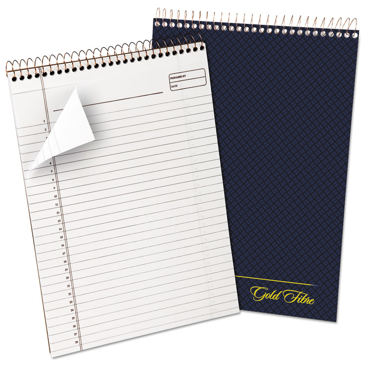 Picture of Gold Fibre Wirebound Writing Pad w/Cover, 8 1/2 x 11 3/4, White, Navy Cover