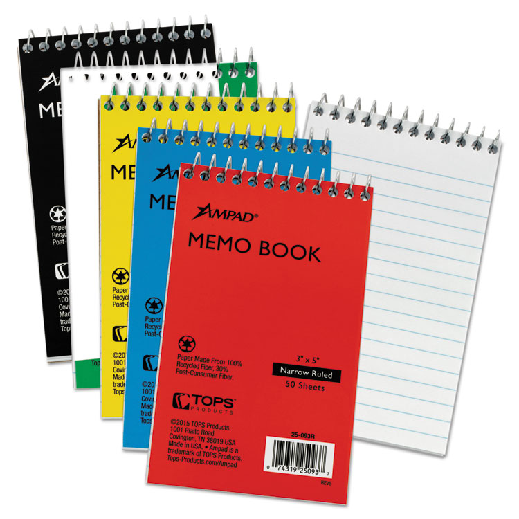 Picture of Wirebound Pocket Memo Book, Narrow, 5 x 3, White, 50 Sheets