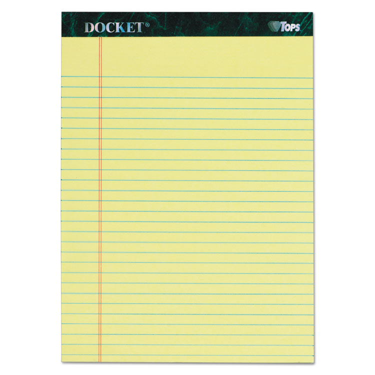 Picture of Docket Ruled Perforated Pads, 8 1/2 x 11 3/4, Canary, 50 Sheets, 6/Pack