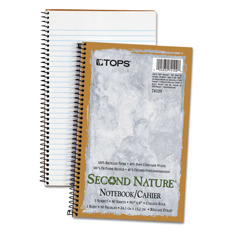 Picture of Second Nature Subject Wire Notebook, College/Medium, 9 1/2 x 6, White, 80 Sheets