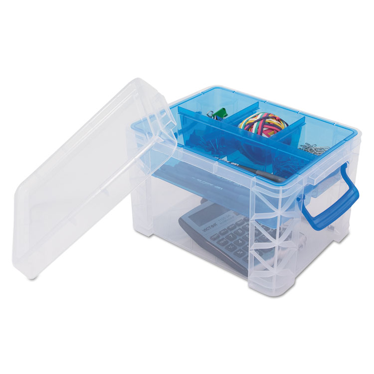 Picture of Super Stacker Divided Storage Box, Clear W/blue Tray/handles, 7 1/2 X 10.12x6.5