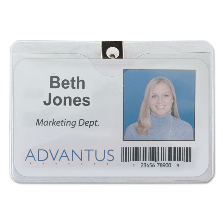 Picture of ID Badge Holder w/Clip, Horizontal, 4w x 3h, Clear, 50/Pack