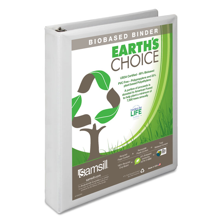 Picture of Earth's Choice Biobased D-Ring View Binder, 1" Cap, White