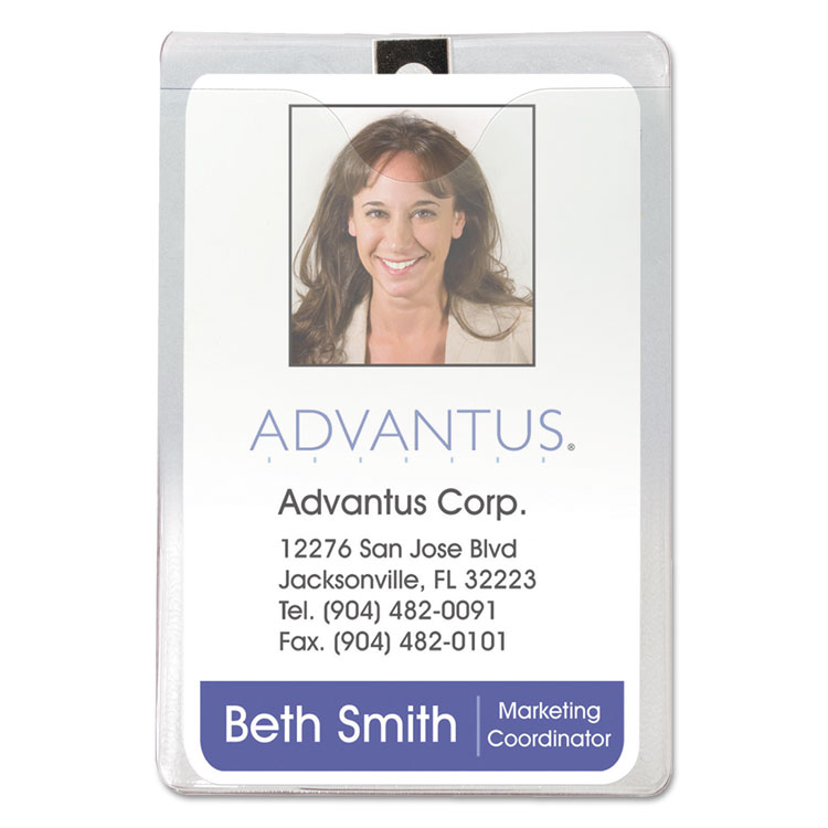 Picture of ID Badge Holder w/Clip, Vertical, 3w x 4h, Clear, 50/Pack