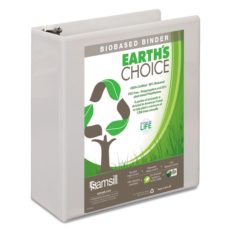 Picture of Earth's Choice Biobased D-Ring View Binder, 3" Cap, White