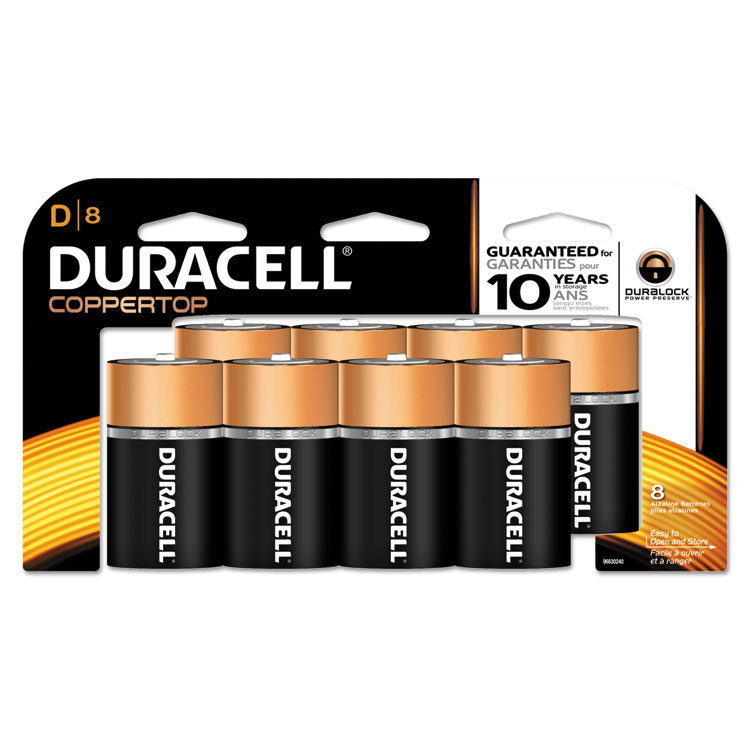 Picture of CopperTop Alkaline Batteries with Duralock Power Preserve Technology, D, 8/Pk