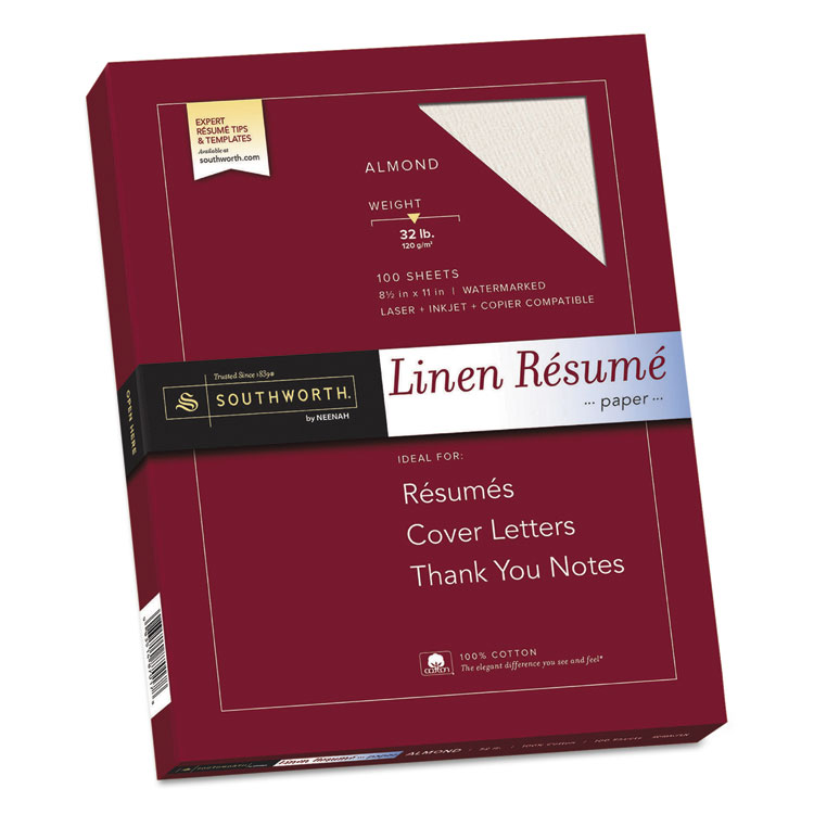 Picture of 100% Cotton Linen Resume Paper, 32lb, 8 1/2 x 11, Almond, 100 Sheets