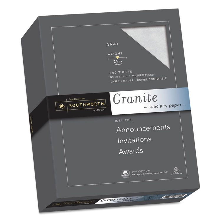 Picture of Granite Specialty Paper, Gray, 24lb, 8 1/2 x 11, 25% Cotton, 500 Sheets