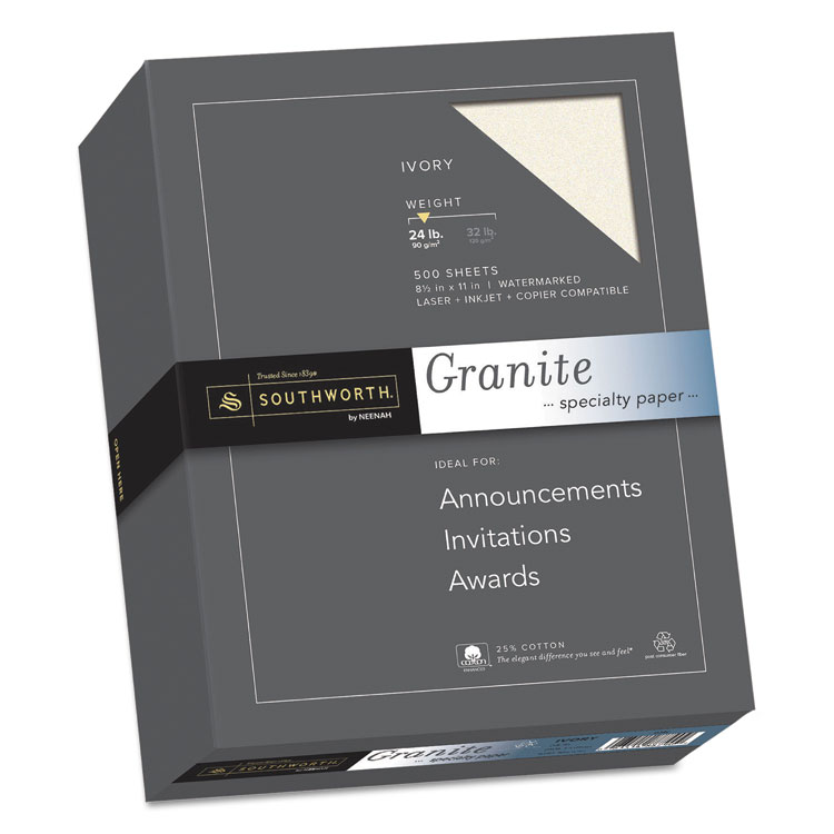 Picture of Granite Specialty Paper, Ivory, 24lb, 8 1/2 x 11, 25% Cotton, 500 Sheets