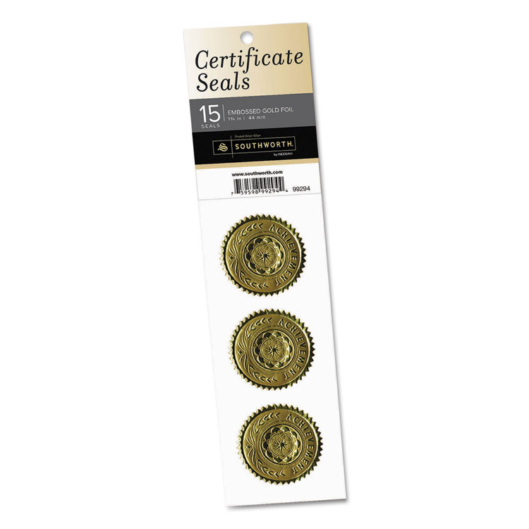 Picture of Gold Certificate Seals, "achievement", 1 3/4" Dia, Gold, 15/pack