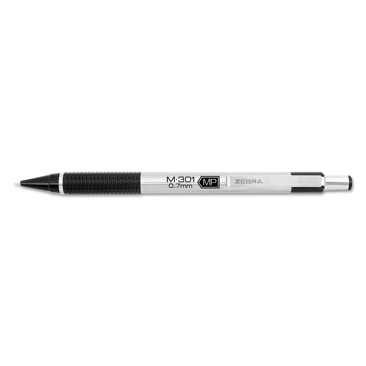 Picture of M-301 Mechanical Pencil, 0.7 mm, Stainless Steel w/Black Accents Barrel, Dozen