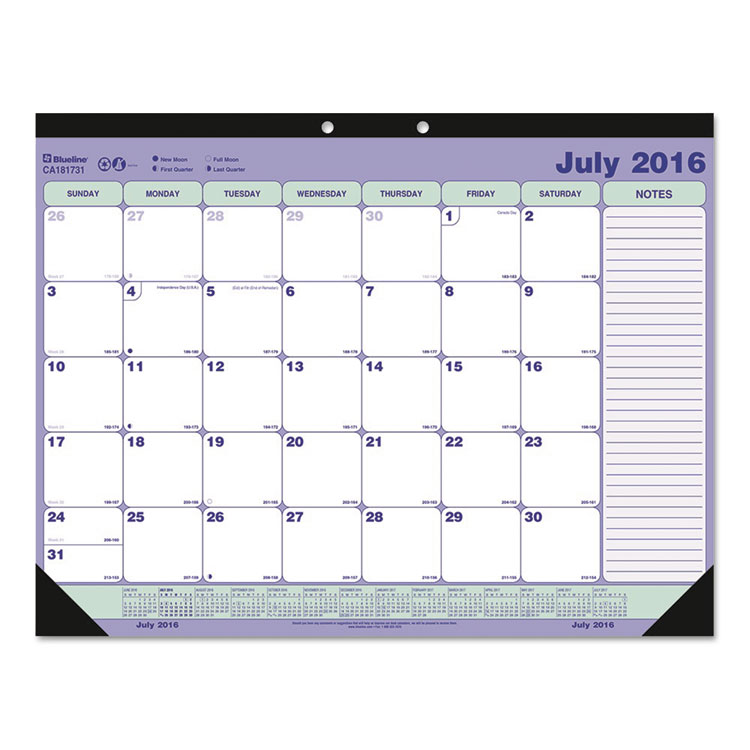 Picture of Academic Desk Pad Calendar, 21 1/4 x 16, White/Blue/Green, 