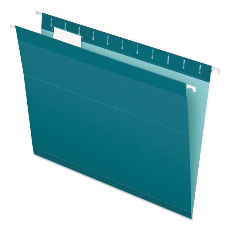 Picture of Reinforced Hanging Folders, 1/5 Tab, Letter, Teal, 25/Box