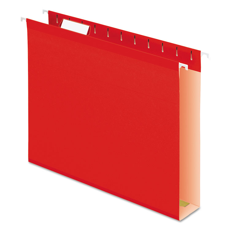 Picture of Reinforced 2" Extra Capacity Hanging Folders, 1/5 Tab, Letter, Red, 25/Box