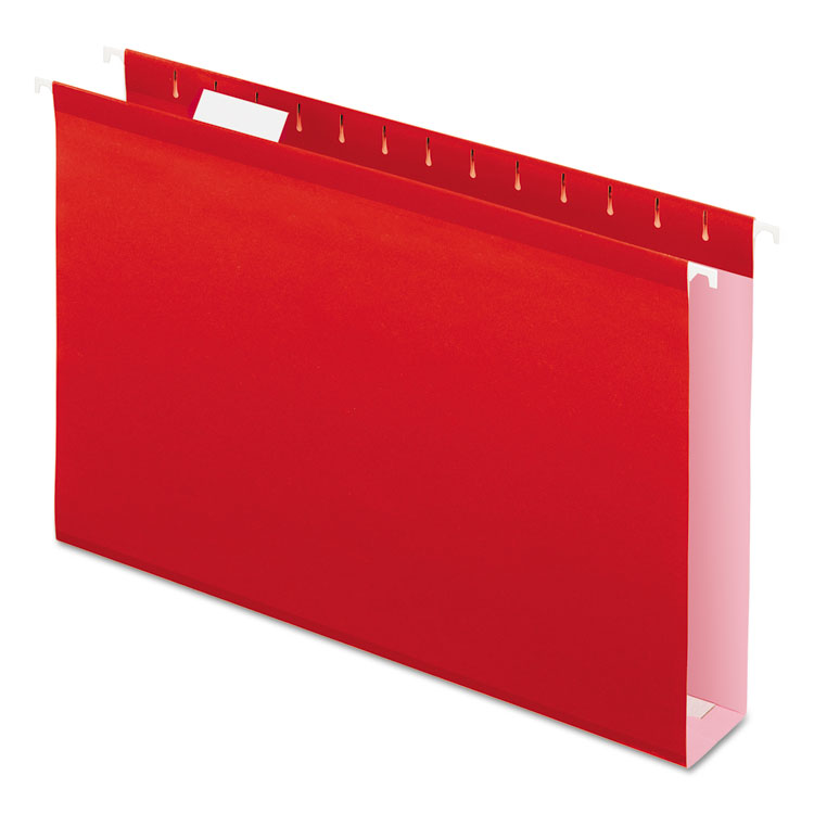 Picture of Reinforced 2" Extra Capacity Hanging Folders, 1/5 Tab, Legal, Red, 25/Box
