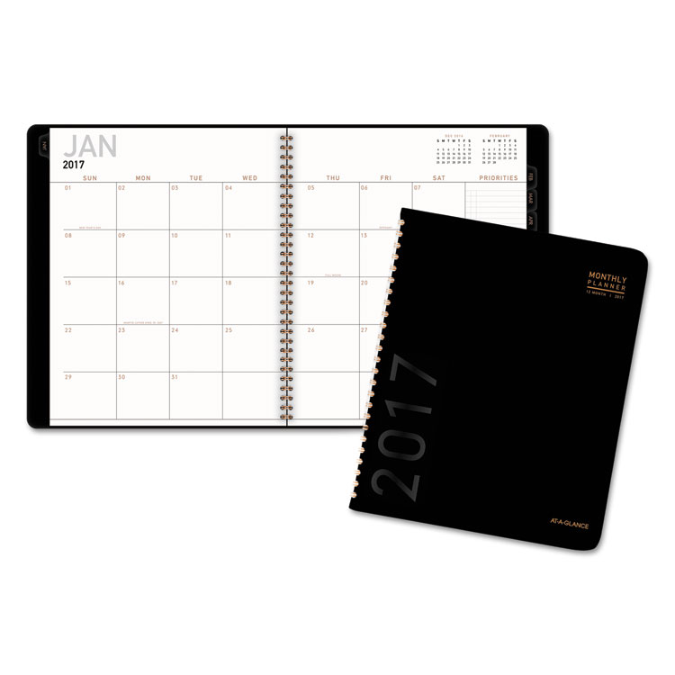 Picture of Contemporary Monthly Planner, Premium Paper, 8 7/8 x 11, Black Cover