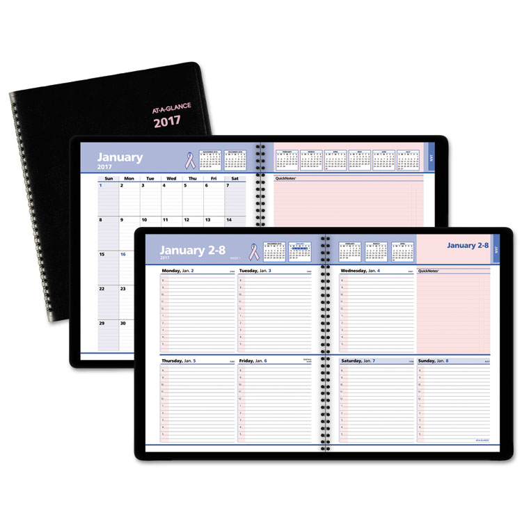 Picture of QuickNotes Weekly/Monthly Appointment Book, 8 x 9 7/8, Black/Pink