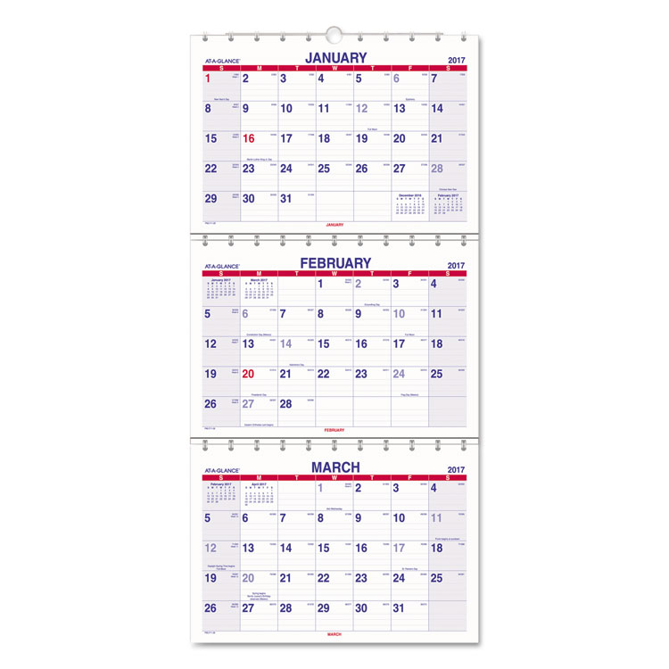 Picture of Move-A-Page Three-Month Wall Calendar, 12 x 26 1/2, Move-A-Page, 
