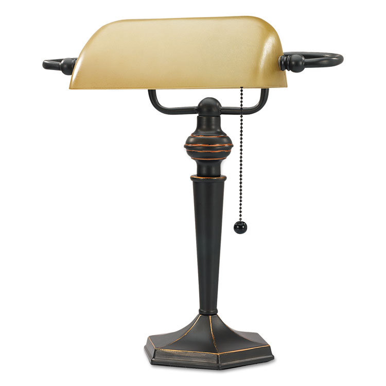 Picture of TRADITIONAL BANKER'S LAMP, 16" HIGH, AMBER SHADE WITH ANTIQUE BRONZE BASE