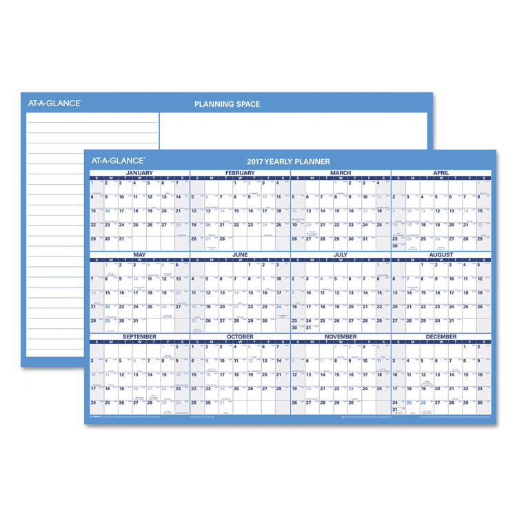 Picture of Horizontal Erasable Wall Planner, 36 x 24, Blue/White