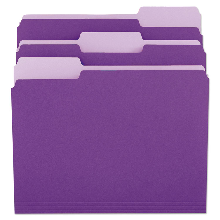 Picture of File Folders, 1/3 Cut One-Ply Top Tab, Letter, Violet/Light Violet, 100/Box
