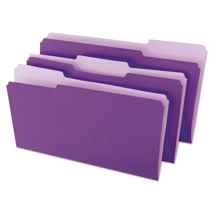 Picture of File Folders, 1/3 Cut One-Ply Top Tab, Legal, Violet/Light Violet, 100/Box