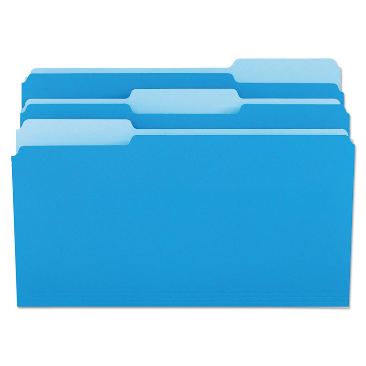 Picture of File Folders, 1/3 Cut One-Ply Top Tab, Legal, Blue/Light Blue, 100/Box