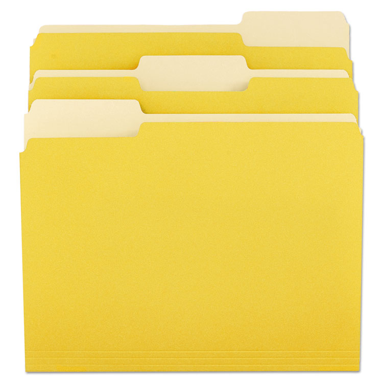 Picture of File Folders, 1/3 Cut One-Ply Top Tab, Letter, Yellow/Light Yellow, 100/Box