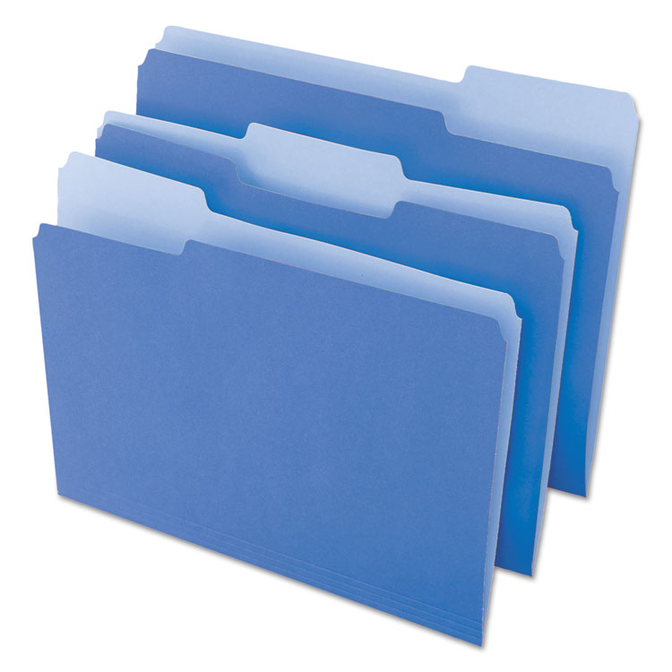 Picture of File Folders, 1/3 Cut One-Ply Top Tab, Letter, Blue/Light Blue, 100/Box