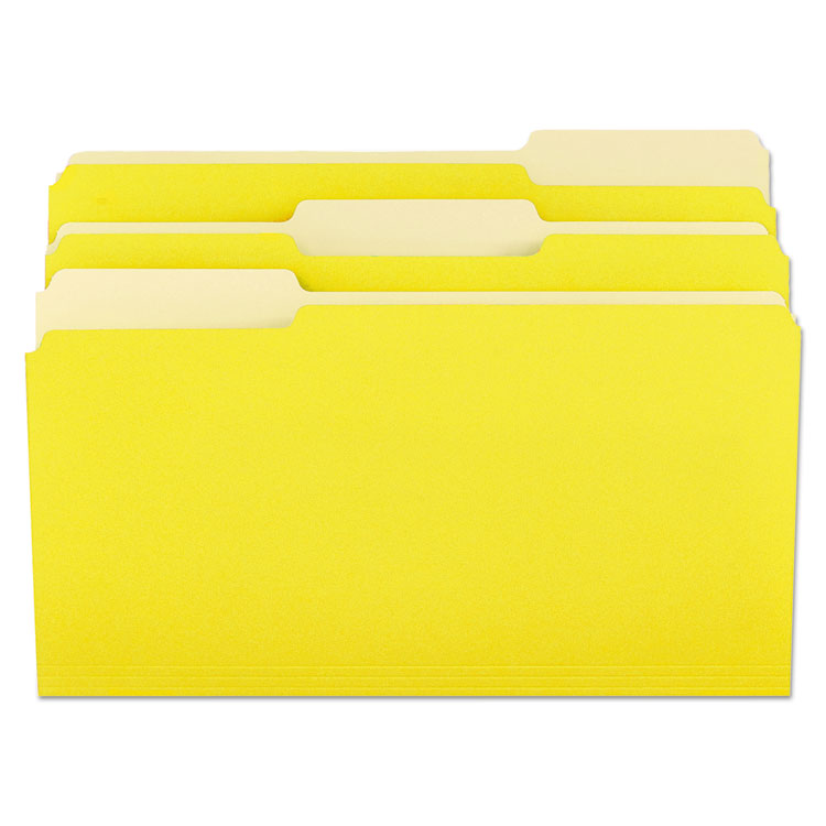 Picture of File Folders, 1/3 Cut One-Ply Top Tab, Legal, Yellow/Light Yellow, 100/Box