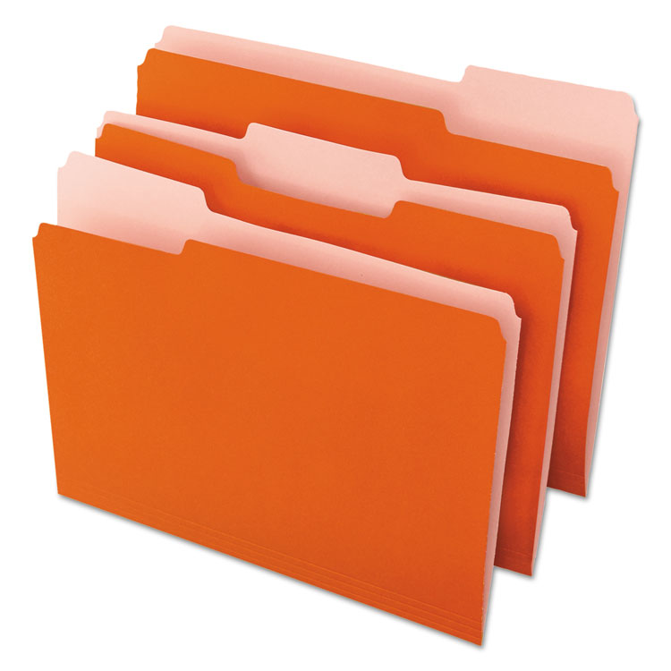 Picture of File Folders, 1/3 Cut One-Ply Top Tab, Letter, Orange/Light Orange, 100/Box