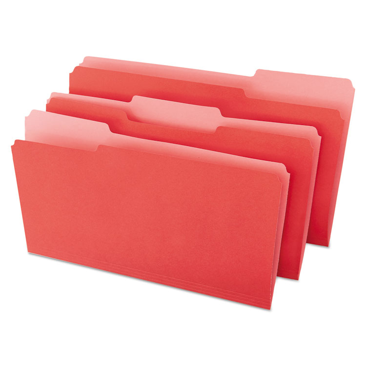 Picture of File Folders, 1/3 Cut One-Ply Top Tab, Legal, Red/Light Red, 100/Box