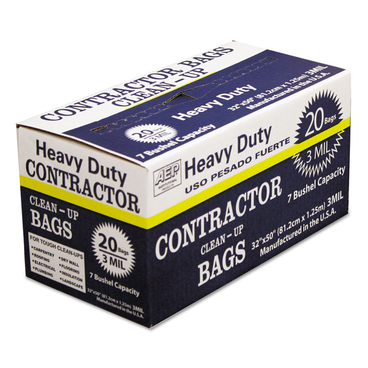 Picture of Heavy-Duty Contractor Clean-Up Bags, 55-60 Gal, 3 Mil, 32 X 50, Black, 20/carton