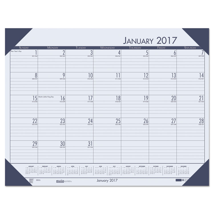 Picture of Recycled EcoTones Ocean Blue Monthly Desk Pad Calendar, 18 1/2 x 13