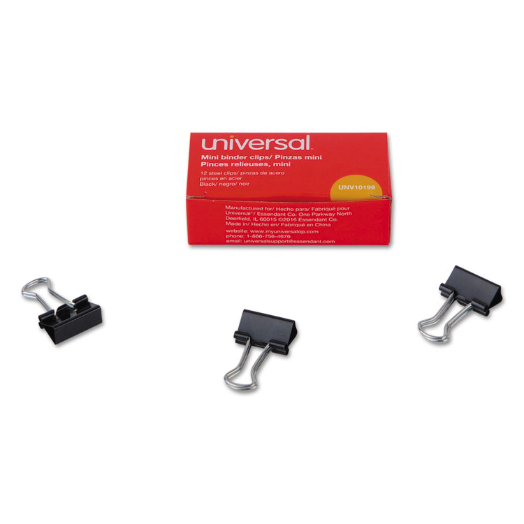 Picture of Mini Binder Clips, 1/4" Capacity, 5/8" Wide, Black, 12/Box