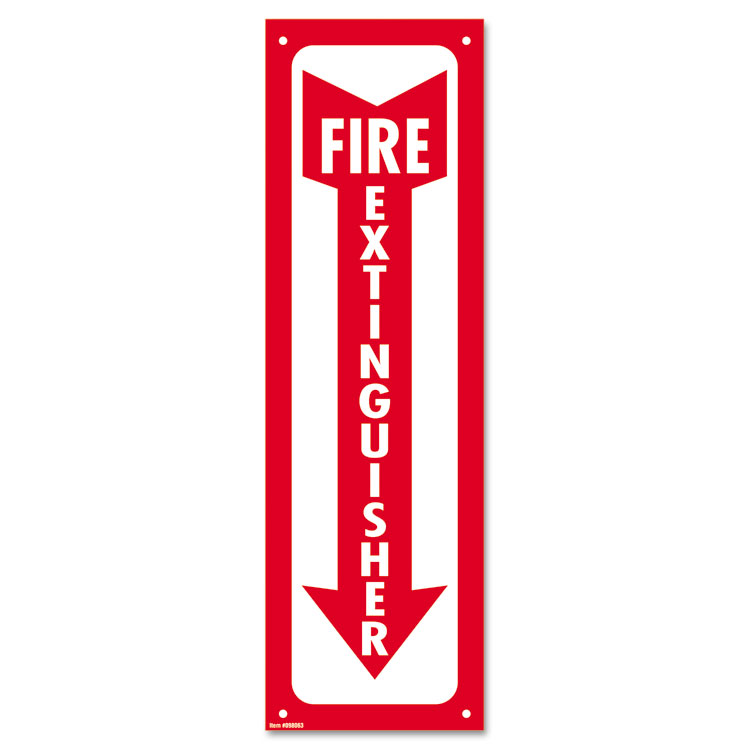 Picture of Glow-In-The-Dark Safety Sign, Fire Extinguisher, 4 x 13, Red