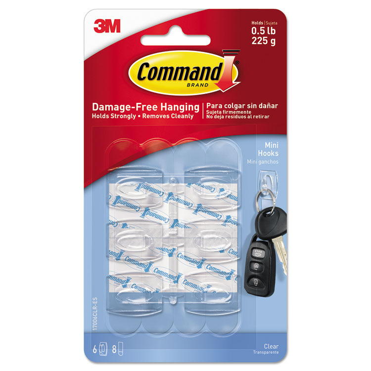 Picture of Clear Hooks & Strips, Plastic, Mini, 6 Hooks & 8 Strips/pack