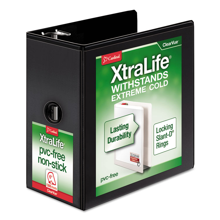 Picture of XtraLife ClearVue Non-Stick Locking Slant-D Binder, 6" Cap, 11 x 8 1/2, Black