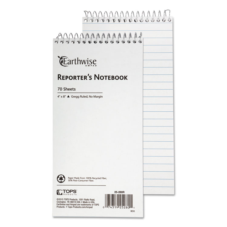 Picture of Earthwise Recycled Reporter's Notebook, Legal/Wide, 4 x 8, White, 70 Sheets