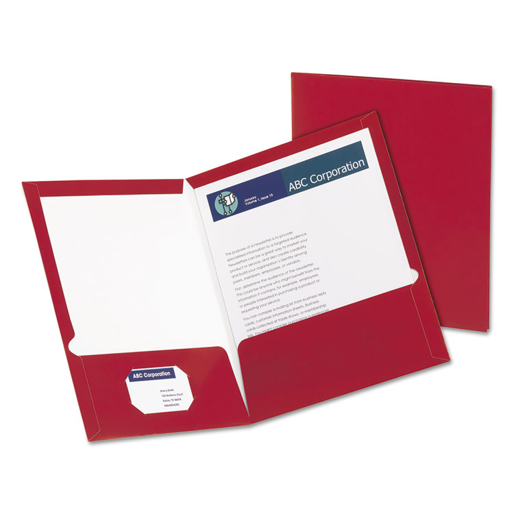 Picture of High Gloss Laminated Paperboard Folder, 100-Sheet Capacity, Crimson, 25/Box