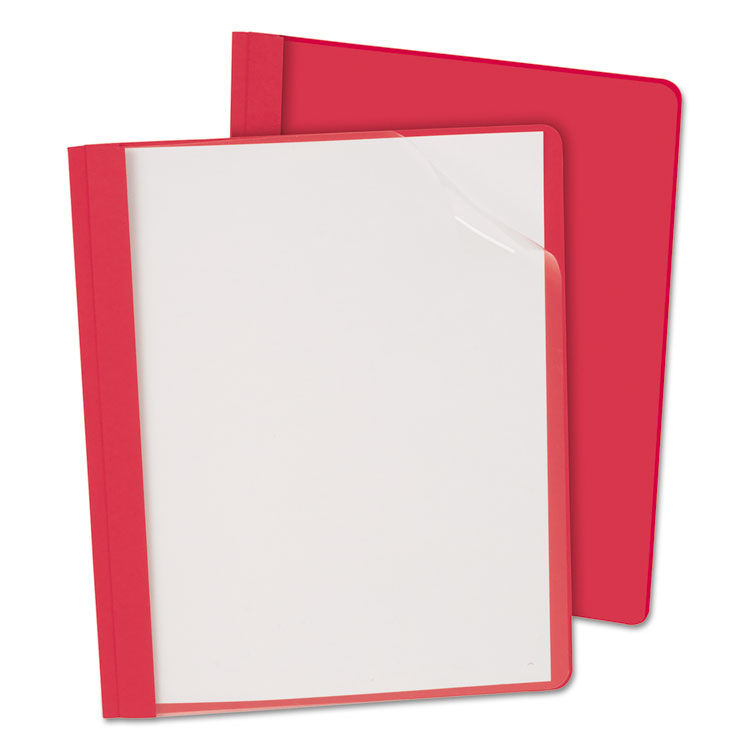 Picture of Clear Front Report Cover, 3 Fasteners, Letter, 1/2" Capacity, Red, 25/Box