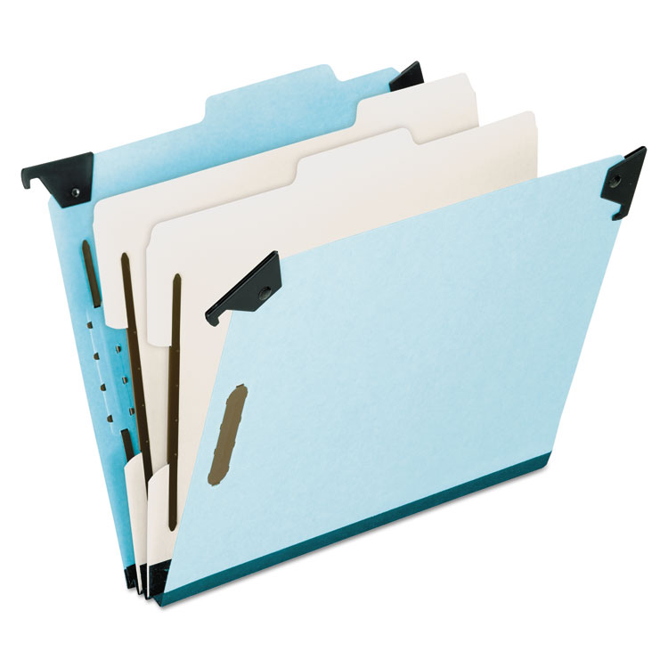 Picture of Pressboard Hanging Classi-Folder, 2 Divider/6-Sections, Letter, 2/5 Tab, Blue