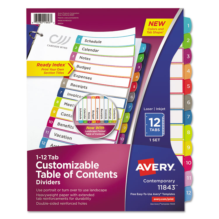 Picture of CUSTOMIZABLE TOC READY INDEX MULTICOLOR DIVIDERS, 1-12, LETTER
