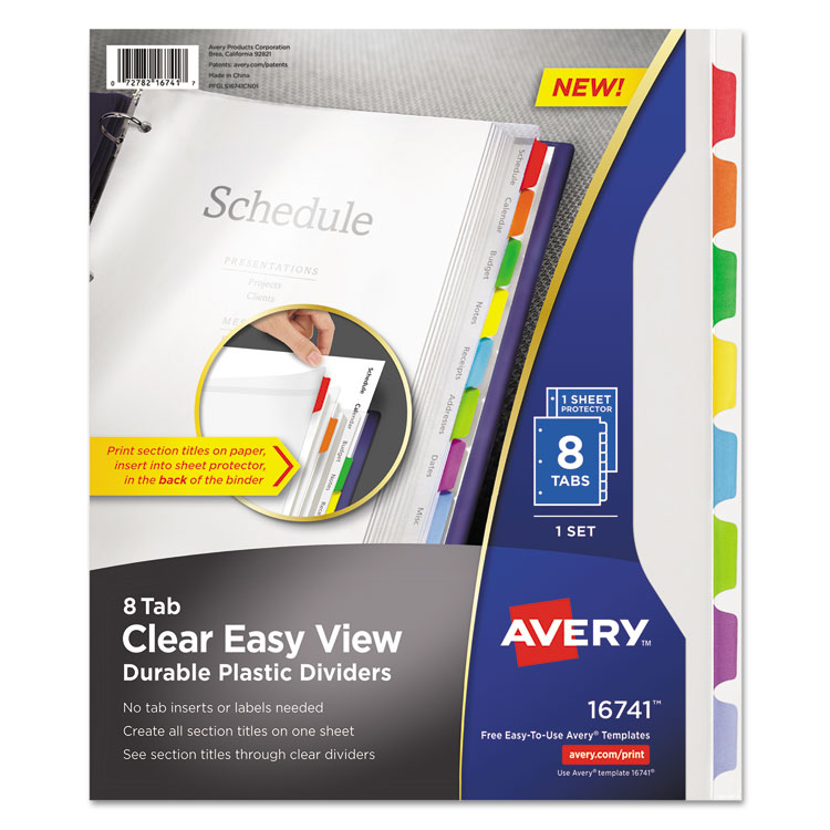 Picture of Clear Easy View Plastic Dividers With Sheet Protector, Multicolor, 8-Tab, Letter