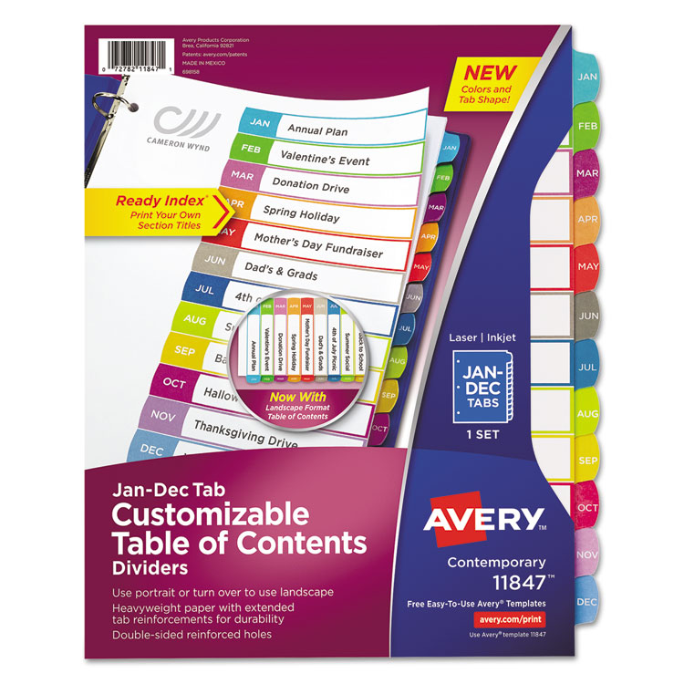 Picture of CUSTOMIZABLE TOC READY INDEX MULTICOLOR DIVIDERS, JAN-DEC, LETTER